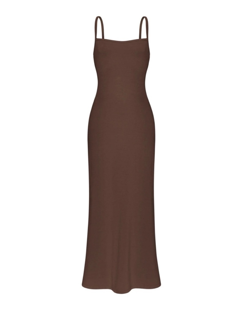 Oddli The Dinner Party Dress in Mocha Brown Stretchy Comfy Maxi Minimalist